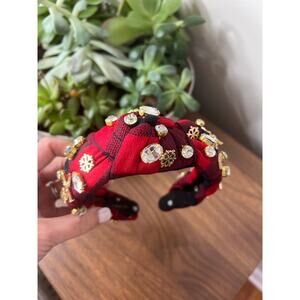 NWT Lele Sadoughi Apres Ski Crystal Knotted Plaid Headband Hot Toddy Size: O/S